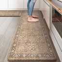 KIMODE Farmhouse Anti Fatigue Kitchen Mat, 17"x59"+17"x29" Vintage Kitchen Rugs, Waterproof Kitchen Floor Mats Non Slip, Comfort Foam Standing Mat for Sink, Laundry, Office, Desk Brown