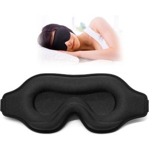 Sleep Eye Mask for Men Women, Sleeping Mask for Side Sleeper, Travel Blackout Night Blindfold Eye Shade Cover with Adjustable Strap (Black-3D)