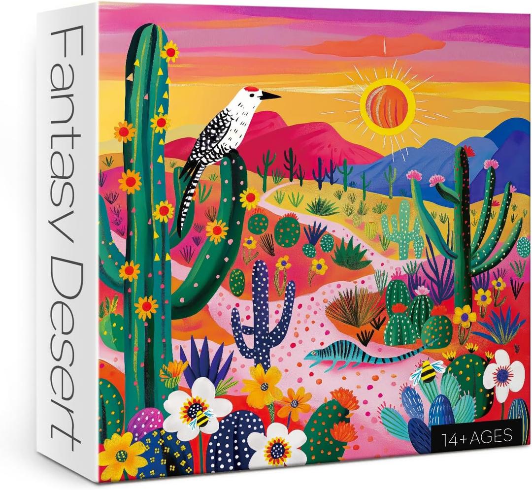 Colorful Succulent Desert Puzzles for Adults 1000 Pieces, Nature Plant Cactus Jigsaw Puzzles, Bird Art Fantasy Puzzles