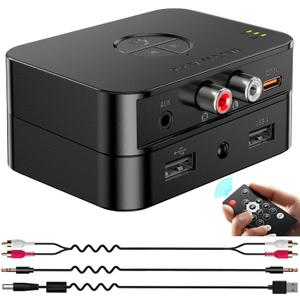 Bluetooth 6.0 Receiver for Home Stereo, Bluetooth Audio Adapter for HiFi Music Streaming, Wired Speakers, USB Flash, with AUX 3.5mm/RCA, Dual Link, 32 ftLong Range, Low Latency and HD Audio