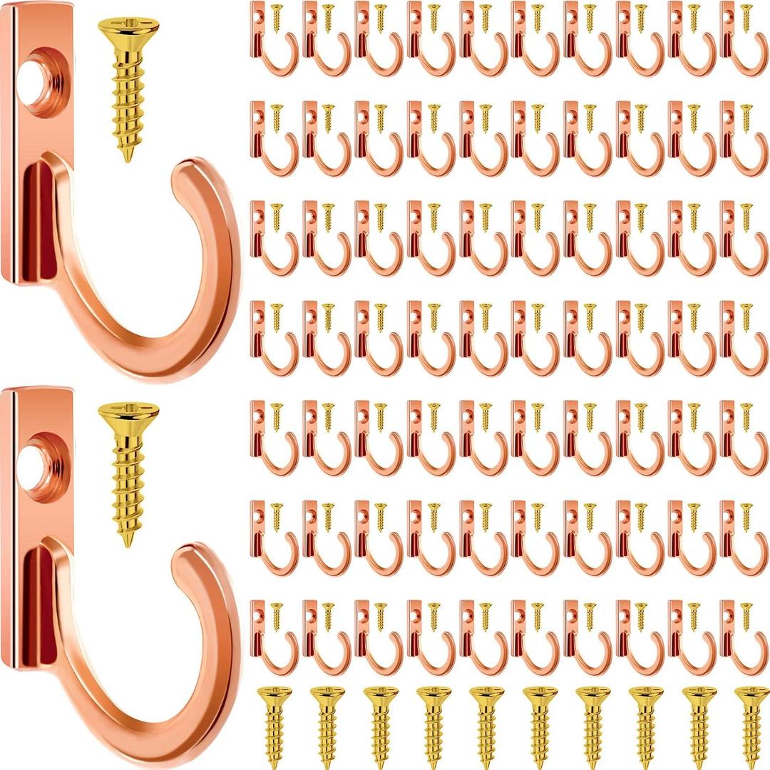Zhehao 100 Pieces Key Hooks Jewelry Small Hook Key Hanging Small Wall Mounted Single Hook Robe Clasp Coat Hooks and 110 Pcs Screws for Hanging Hat, Scarf, Bag(Rose Gold, 100 Pieces)