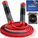 Weighted Jump Rope, 1LB Tangle-Free Ball Bearing Rapid Speed Skipping Rope for Men Women, Adjustable 9mm Cotton & PVC Rope with Alum Handle for Boxing MMA Weight-Loss Athletic Workout Fitness (Red)