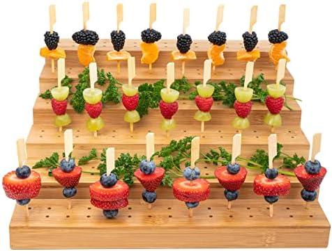 Skewer Holder Bamboo Food Display w/180 Holes, Great for Buffet, Cocktail Parties and Catering Events Six Tier Food Stand - 100 Pcs 4.7 Inch skewer Included