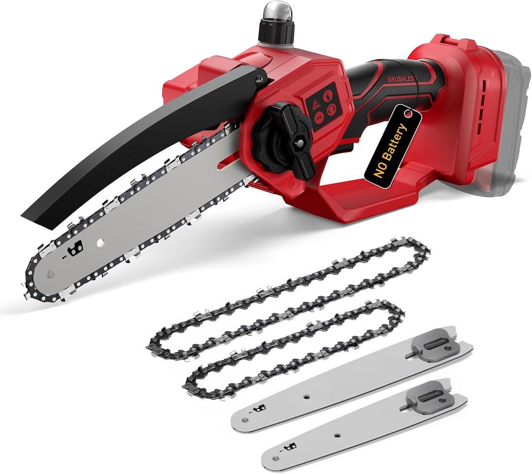 Mini Chainsaw for Milwaukee 18V Battery, Auto-Oiler, 8-Inch and 6-Inch 2-IN-1 Brushless Cordless Pruning Chainsaw, 750W Chain saw 4000RPM for Wood Cutting, Tree Trimming (NO Battery) (Red)