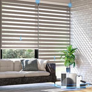 Motorized Zebra Blinds with Remote, Rechargeable Electric Shades Adjustable Stop Zebra Shade for Bedroom, Bathroom, Blackout Fabric for Privacy,Grey, 34¼"W X 72"H