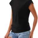 GKBK Womens Summer Tops Ruched Cap Short Sleeve Tshirts Business Fashion Trendy Clothes Outfits Coral S (Black, S)