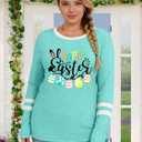 Plus Size Easter Shirts for Women Cute Bunny Rabbit Graphic Shirt Happy Easter Long Sleeve Tees Tops (Blue, XXXL)