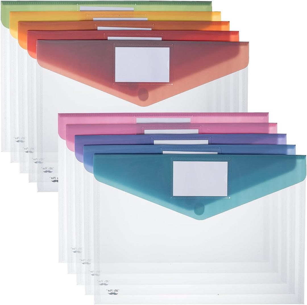 Mr. Pen- Clear Plastic Envelopes, 10 Pack, A4, Letter Size, Colorful, Clear Folders for Documents Plastic Envelopes for Documents (Multiple Colors)