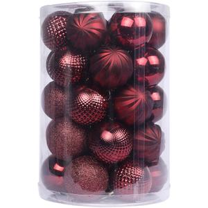 YYCRAFT 34ct Christmas Ball Ornaments 6CM for Xmas Tree Christmas Decorations Shatterproof Hooks Included (Burgundy, M)