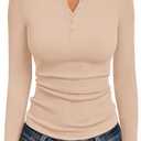 Ekouaer Women's Long Sleeve Henley Shirts Button Ribbed Knit Tops Basic Layering Slim Fit Soft Thermal Underwear Tops Medium