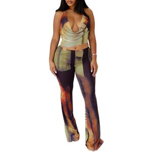 Molilove Women's Sexy Jumpsuits Sleeveless Halter Crop Top Flare Pants Rompers Summer Going Out Date Night Outfits (XXL)