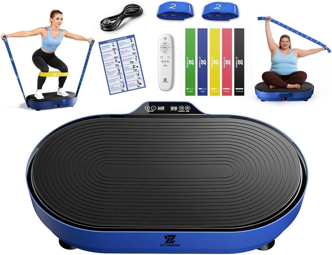 Vibration Plate Exercise Machine, Vibration Plate for Lymphatic Drainage Vibrating Plate with Loop Bands, Whole Body Vibration Plates for Weight Loss Enlarged Panel 99 Speeds 660 LBS Workout (blue)