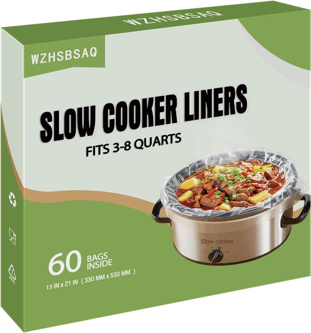 Slow Cooker Liners, 60 Cooking Bags, Large Disposable Pot Liner Plastic Bags for 3QT to 8QT Slow Cookers, 13 in. x 21 in.