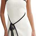 Wenrine Womens Sexy Tube Top Dress Strapless Self Tie Wrap Asymmetrical Hem Knit Summer Party Mini Dresses (Small, White)