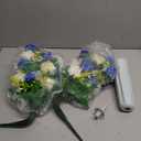 XONOR Artificial Cemetery Flowers, Set of 2 Artificial Rose Bouquet Graveyard Memorial Flowers with Vase for Cemetery Headstones Decoration (Dark Blue&White-2Pcs)