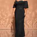 Women's Plus Size Off The Shoulder Puff Sleeve Dress Sequin Formal Maxi Evening Cocktail Party Gowns (Black, XXXL)