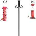 Kingsyard Double Shepherd Hooks for Outdoor - 60" Heavy Duty Decorative Bird Feeder Pole with 5-Prong Base, Adjustable Garden Pole for Hanging Bird Feeders Plants Solar Light Lantern, Black