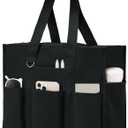 Becokan Large Tote Bag for Women Waterproof with 12 Pockets Top Zipper Closure Utility Teacher Nurse Bags for Work School (Medium, Black)