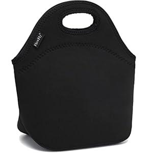 FlowFly Neoprene kids Lunch box Insulated Soft Bag Mini Cooler Thermal Meal Tote Kit for Boys, Girls, Men, Women, School, Work, Office, Black