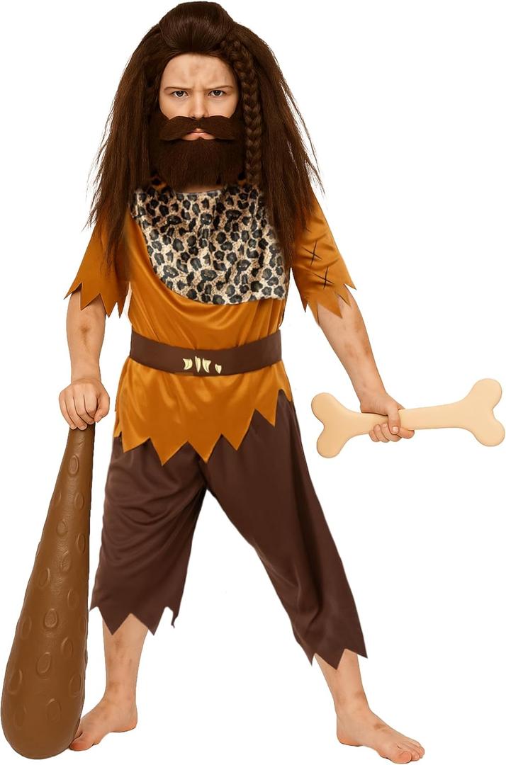 fun shack Boys Caveman Costume, Kids Cave Boy Outfit, Fun Caveman Dress Up for Boys, Cave Kid Costume, Medium