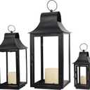 Lanterns Decorative Indoor & Outdoor, 22'' 16'' 11'' Large Candle Lanterns Decorative for Front Porch, Metal Frame Square Holders with Glass, Vintage Patio, Garden, Yard Spring Decor
