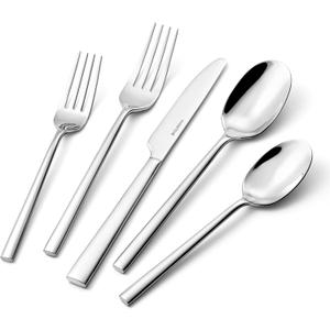 KINGSTONE Silverware Set, 60-Piece Forged Flatware Set Cutlery Set Premium Stainless Steel, Service for 12, for Kitchen, Home, Wedding, Party, Mirror Polished and Dishwasher Safe