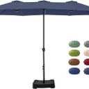 GREEN PARTY 15 ft Rectangle Patio Umbrella with Base Included, Double-Sided Table Umbrella with Crank, Large Outdoor Umbrellas for Patio Poolside Garden Backyard, Navy Blue