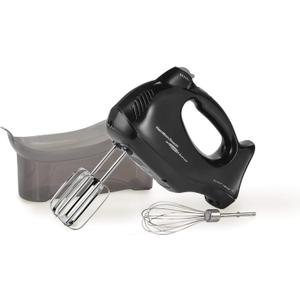 Hamilton Beach Power Deluxe 6-Speed Electric Hand Mixer with Snap-On Storage Case, QuickBurst, Beaters, Whisk, Powerful 250 Watt Motor, Bowl Rest, Black (62692)