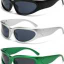 SOAR&EAGLE Y2K 3Pack Polarized sunglasses Wrap Around Men's Women's sunglasses Fashion Sport Shades Sun Glasses (Silver framed gray flakes, Black framed gray flakes, Green frame gray sheet)