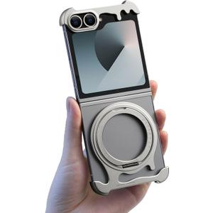 OATSBASF Case for Samsung Galaxy Z Flip 6, 360 Rotatable Magnetic Stand, Shockproof Protective, Titanium