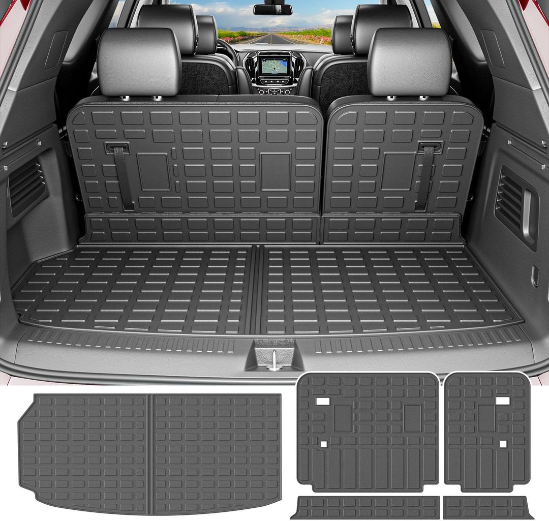 powoq 7&8 Seats Cargo Mat Compatible with 2024-2026 Chevy Traverse Trunk Mat GMC Acadia 25-26 Buick Enclave Trunk Liner TPE Cargo Backrest Liner Replacement for 24-26 Traverse Accessories