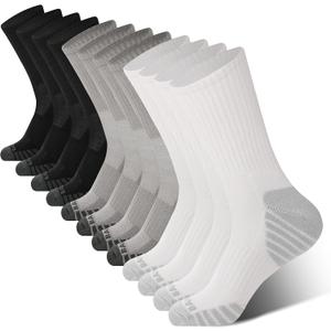 BAMBOO COOL Men's Crew Socks Athletic Running Sports Socks, Cushioned Moisture Wicking, Breathable Arch Support 6 Pack, Large