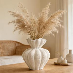 White Ceramic Vase, 6.8 Inch Modern Boho White Flower Vase for Home Decor, Unique Vase for Farmhouse Living Room Cabinet Table Centerpieces Wedding Decorations