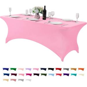 Spandex Table Cover for 8FT or 4ft or 6ft Table Universal Fitted Stretch Tablecloth for Party, Banquet, Wedding and Events-Pink