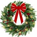 22 Inch Christmas Wreaths for Front Door, Christmas Wreath with Lights,Red Bow, Pinecones, Berries, Artificial Holiday Wreath for Indoor Outdoor Wall, Window, Porch Decor