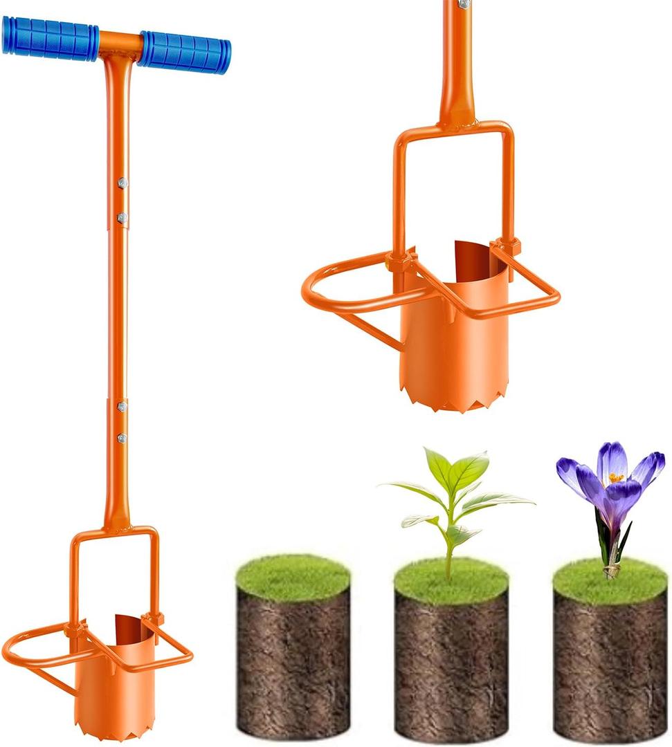 glorousamc Bulb Planter, Weeder, Sod Plugger, Flower Planting, Soil Sampler-5-IN-1 Lawn Tool and Garden Tool - Enhanced Bottom Edge for Easier Penetration, 33.5 InchA