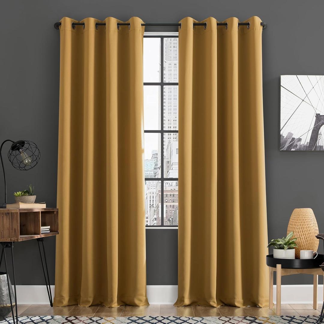 Sun Zero Soho 2-Pack Energy Saving Noise Reducing Blackout Grommet Curtain Panel Pair, Gold, 54" W x 96" L (2 Panels)