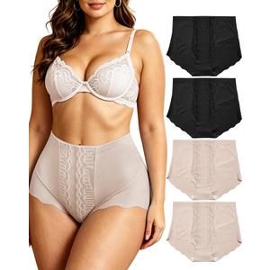 4Pack Women's High Waisted Underwear Moderate Tummy Control Shapewear Panties Stretch Lace Briefs for Women, Size: 4X-Large