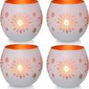 Snowflake Christmas Candle Holders Set of 4, Gold & White Glass Tealight Votive Holders for Winter Decor, Xmas Table Centerpieces, Indoor Christmas Decorations, Ideal