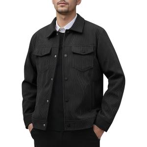 Kissonic Men's Corduroy Shacket Long Sleeve Snap Button Mens Corduroy Shirts Casual Work Jackets (Large, Black)