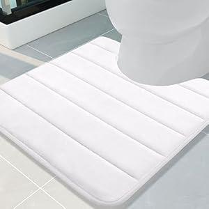 Buganda Memory Foam U-Shaped Contour Toilet Rugs, Non Slip Absorbent Toilet Mat, Thick Soft Washable Bathroom Rugs, Floor Carpet Bath Rugs Mat for Toilet Base (24" x 24", White)