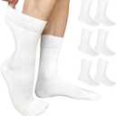 Cotton Diabetic Crew Socks - 6 Pairs Thin, White Diabetic Socks for Men XL Size 13-15 Non-Binding & Seamless
