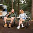 Huskfirm Oversized Camping Chair Padded Camping Chairs Heavy-Duty Foldable Camping Chairs with Cup Holder and Cooler Bag Portable Lawn Chair for Sports Outdoors-Support 450LBS, Green
