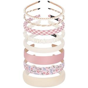 LYroo Headbands for Women Girls Non Slip - 8 Pack Wide Padded Headband Cute Floral Headbands Fashion Pearl Beaded Thin Head Bands Trendy Hair Accessories(White & Pink)