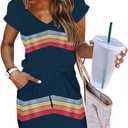 Womens Summer Dress Lantern Sleeve Square Neck Tie Front A-Line Double Layer Hem Mini Dresses (Medium, Print-1)