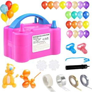 Balloon Pump,Dual Nozzles Electric Balloon Pump with 100 Balloons, Balloon Inflator Air Pump Balloon Blower with Tying Tool, Colored Ribbons for Party Birthday Wedding Festival Decoration (Rose Set-2)