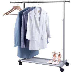 MISSLO Short Clothing Racks for Hanging Clothes with Bottom Shelves and Wheels Heavy Duty Rolling Clothes Rack Kids Clothing Rack for Adult Coat, Closet, Wardrobe