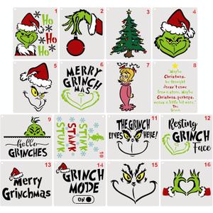 Christmas Stencils for Painting on Wood Reusable, Small Merry Christmas Holiday Stencils for Crafts Ornament Wood Board Door Hanger Wall Card Cookie (16 Christmas 6inch), white