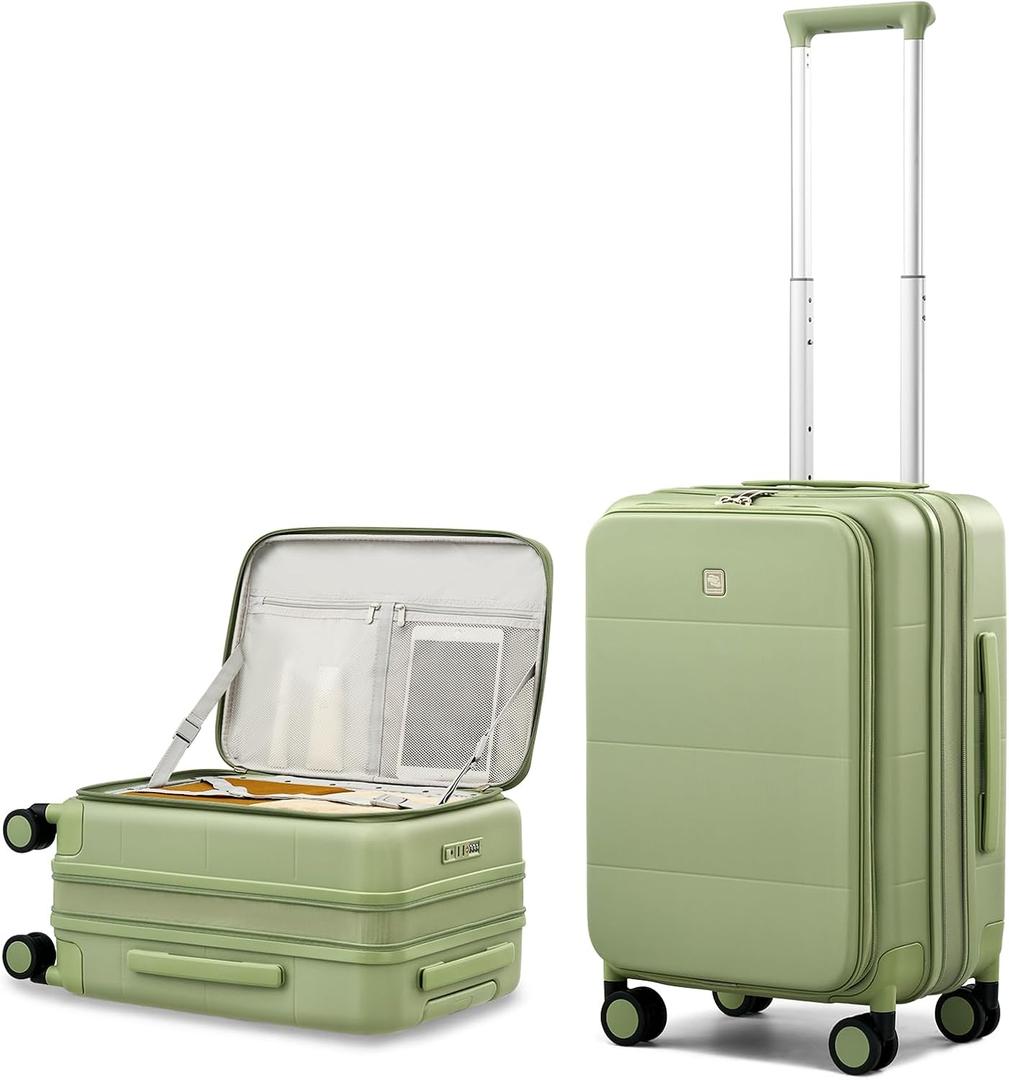 Hanke Hardside Expandable Carry On Luggage, 20 Inch Top Opening Trunk Luggage's with Spinner Wheels, All-PC Hard Shell Carry-On Suitcase, Lightweight & TSA Airline Approved (Bamboo Green, 46L)
