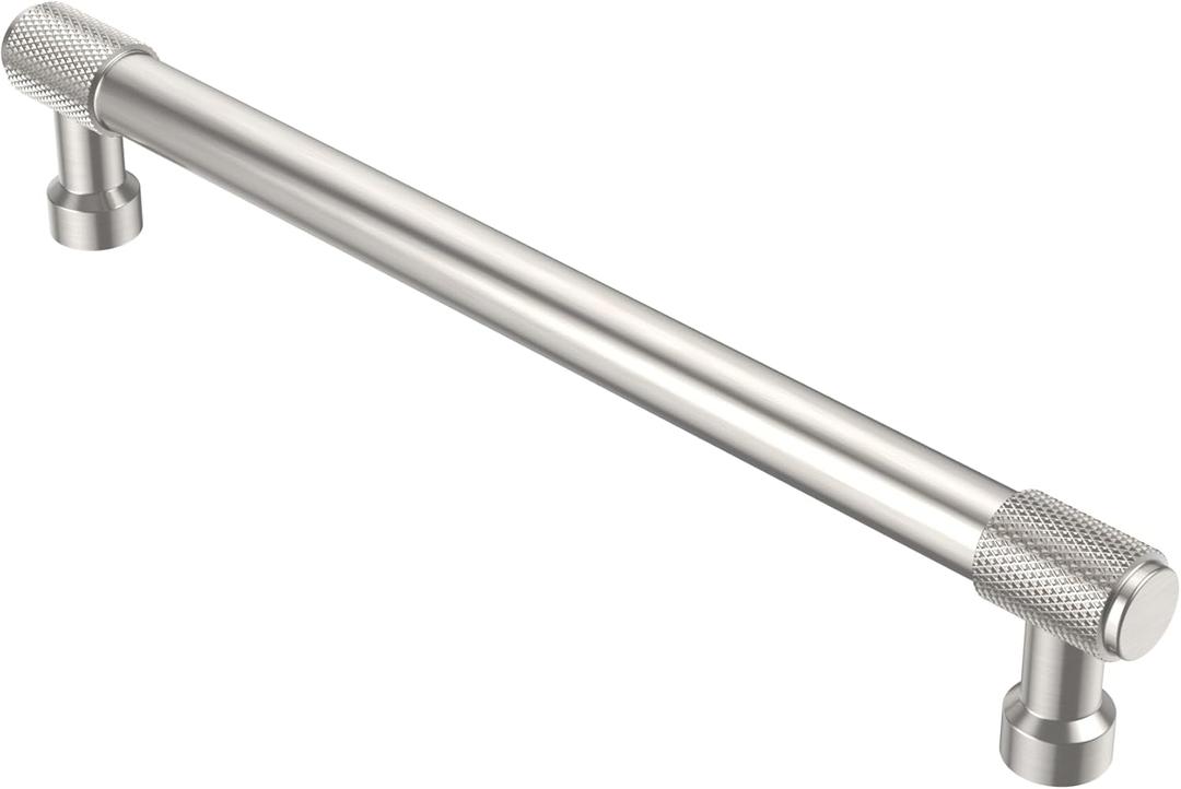 Alzassbg 10 Pack Brushed Satin Nickel Cabinet Pulls, 7 Inch(177mm) Hole Centers Knurled Kitchen Cabinet Handles for Cabinets and Drawers AL3017SN
